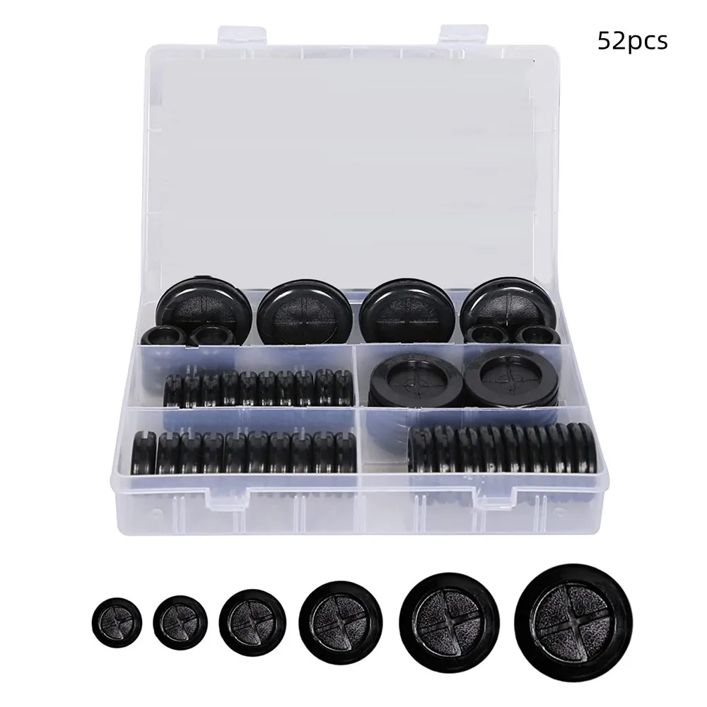 

52Pcs/Box Rubber Grommet Gasket Kits for Wire Cable Black Assortment Set