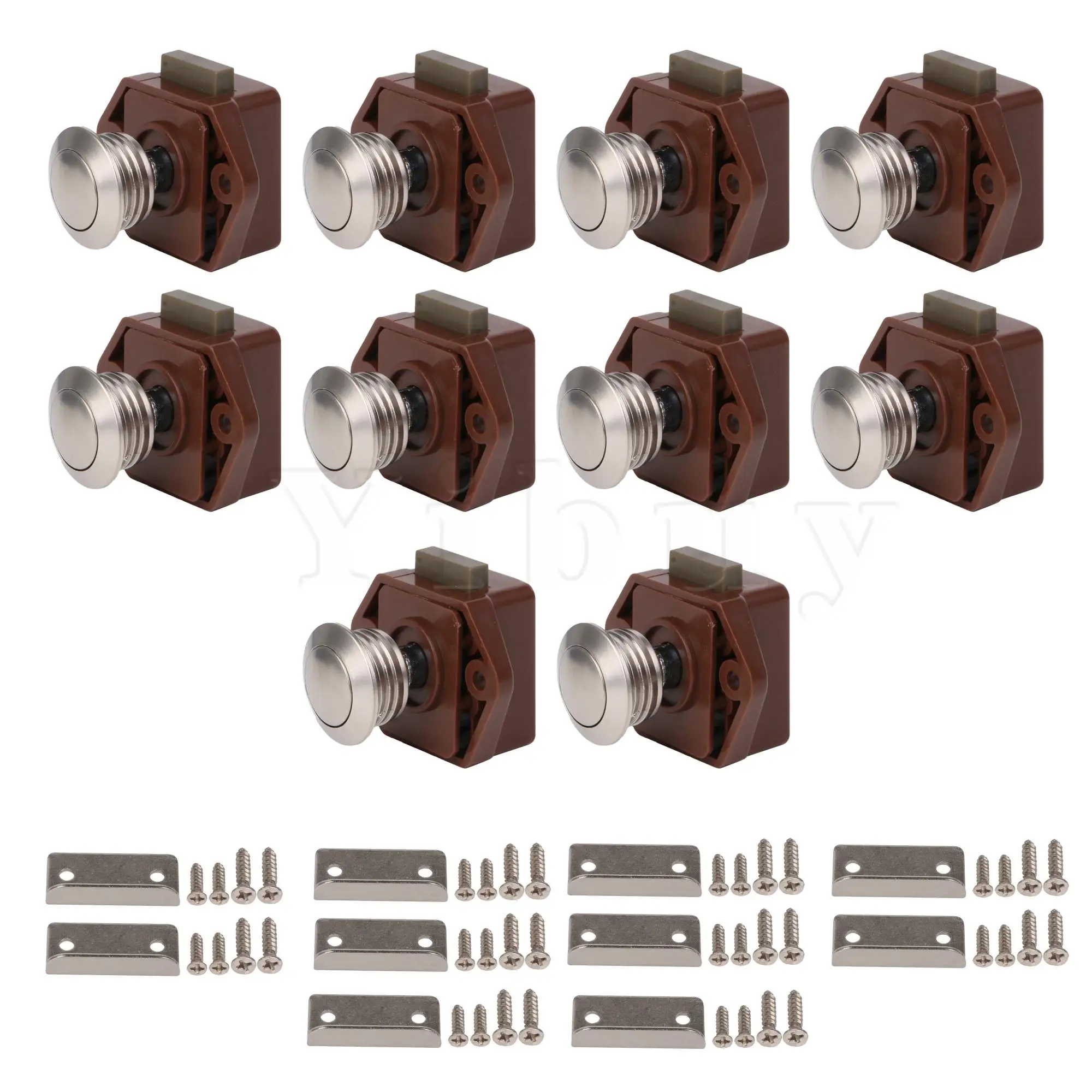 

10x RV Push Button Latch for Cupboard Cabinet Door w/ Mounting Plate