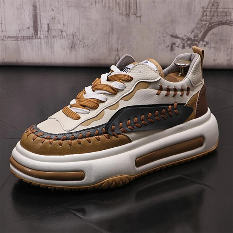 

Кроссовки мужские из натуральной кожи, на толстой подошве, на шнуровке, Повседневные Дышащие, спортивная обувь на плоской подошве, Роскошные, 5C