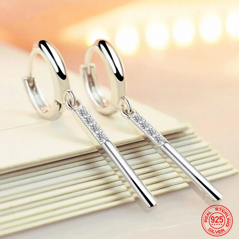 

TIEEYINY 925 Sterling Silver Long Rectangle Dangle Earrings For Fashion Wedding Jewelry Party Gift Wholesale