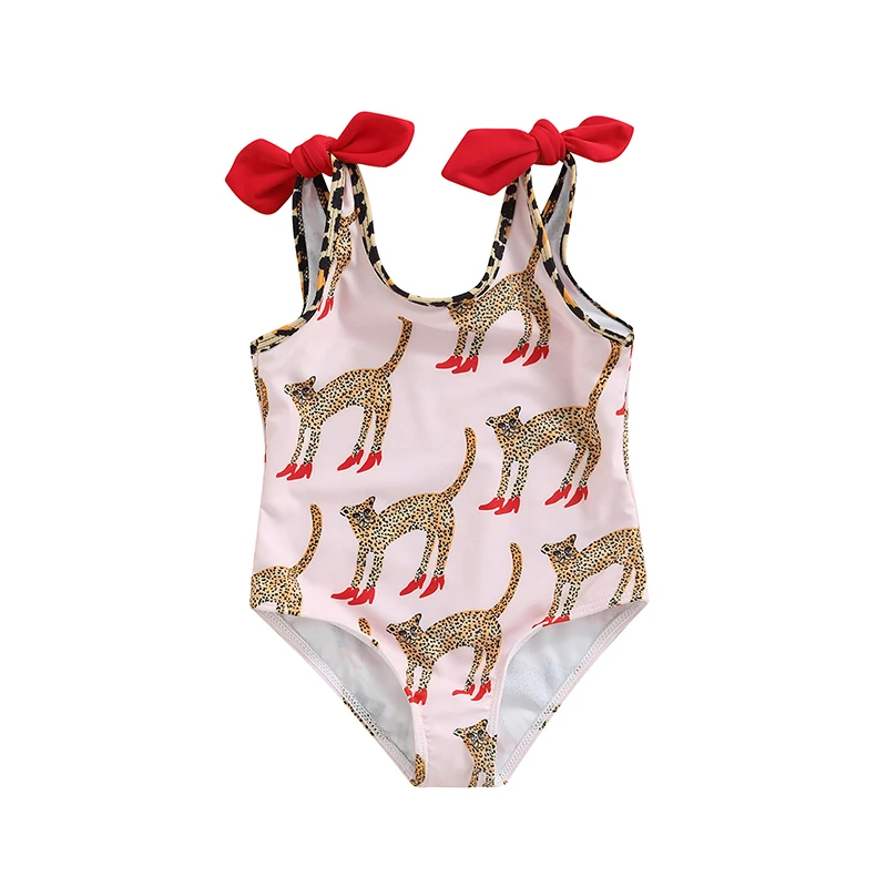 

Summer Kids Girls Swimwear Cartoon Animal Printed Sleeveless Bandage Triangle Romper Swimming Baby Clothing Beachwear