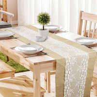 180cm vintage linen table runner lace flower imitated jute linen table runner country for wedding party birthday home decoration