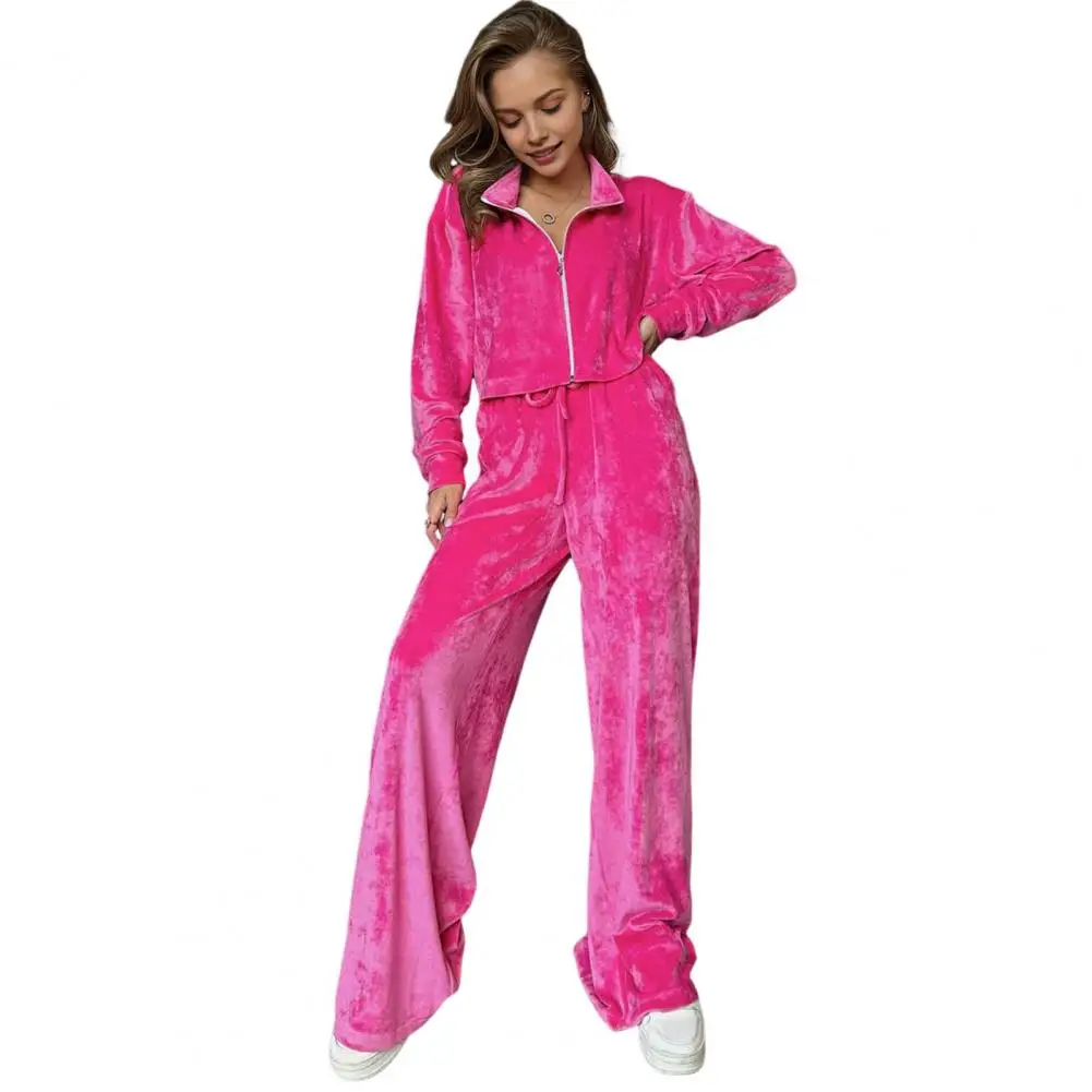 Женский золотистый бархатный костюм спортивный с воротником-стойкой пальто и