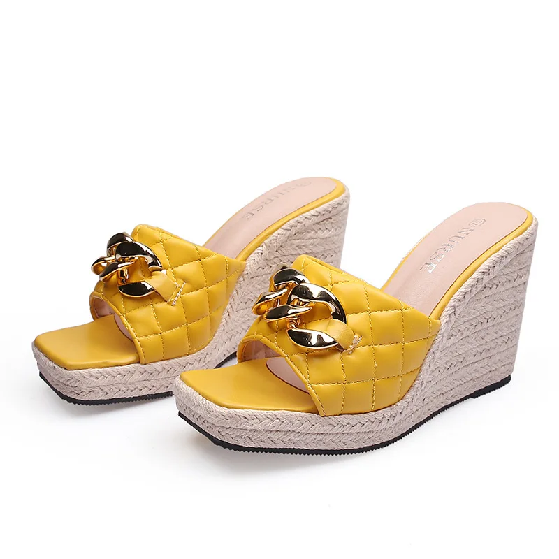 

Peep toe Sandals Women Summer Shoes 2022 Fashion Platform Shoes Elegant Ladies Sandals Wedge Heel 10cm Yellow Black Plus Size 46