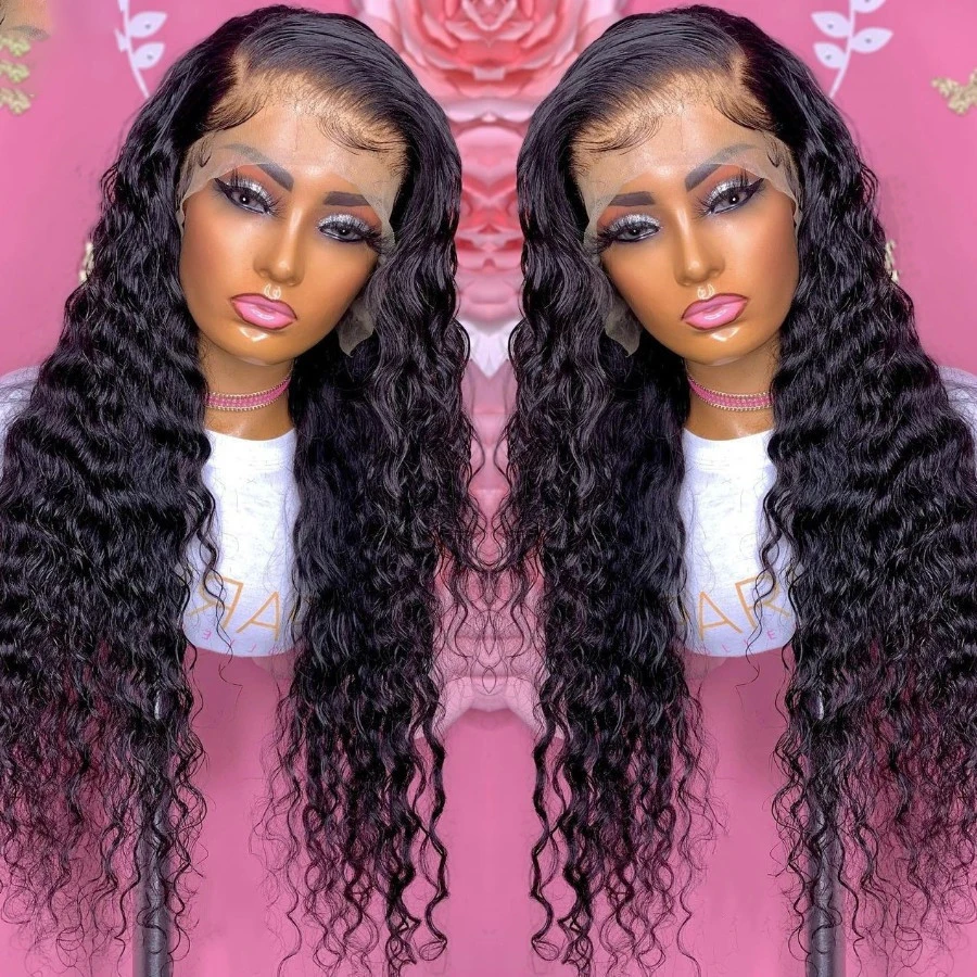 Бесклеевой мягкий длинный кудрявый черный синтетический кружевной передний