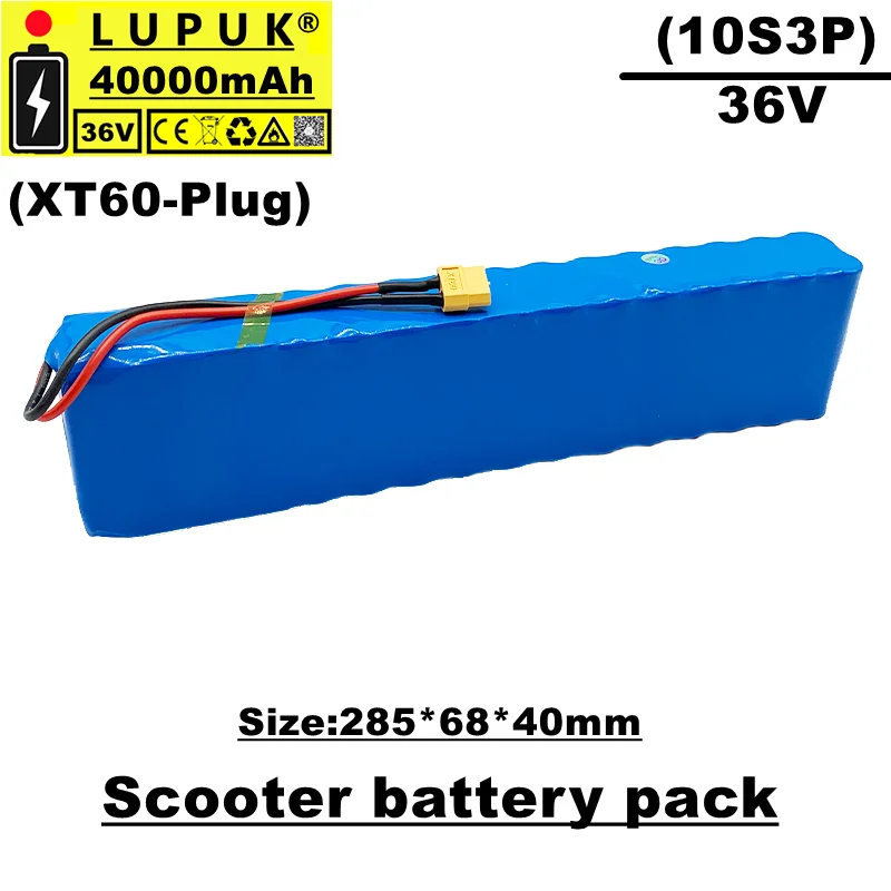 

Lupuk-36v комплект литий-ионный батарей, 10s3p, 40ah, Разъем XT60, подходит для электрических велосипедов и скутеров, оснащенных BMS