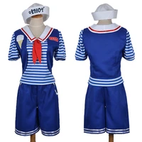 stranger things 3 adult ice cream clerk navy cosplay costume men and women suit with hood split short sleeved shorts