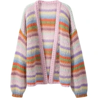 rainbow cardigan sweater women loose autumn and winter long sleeve striped knitted cardigans korean clothing sueter