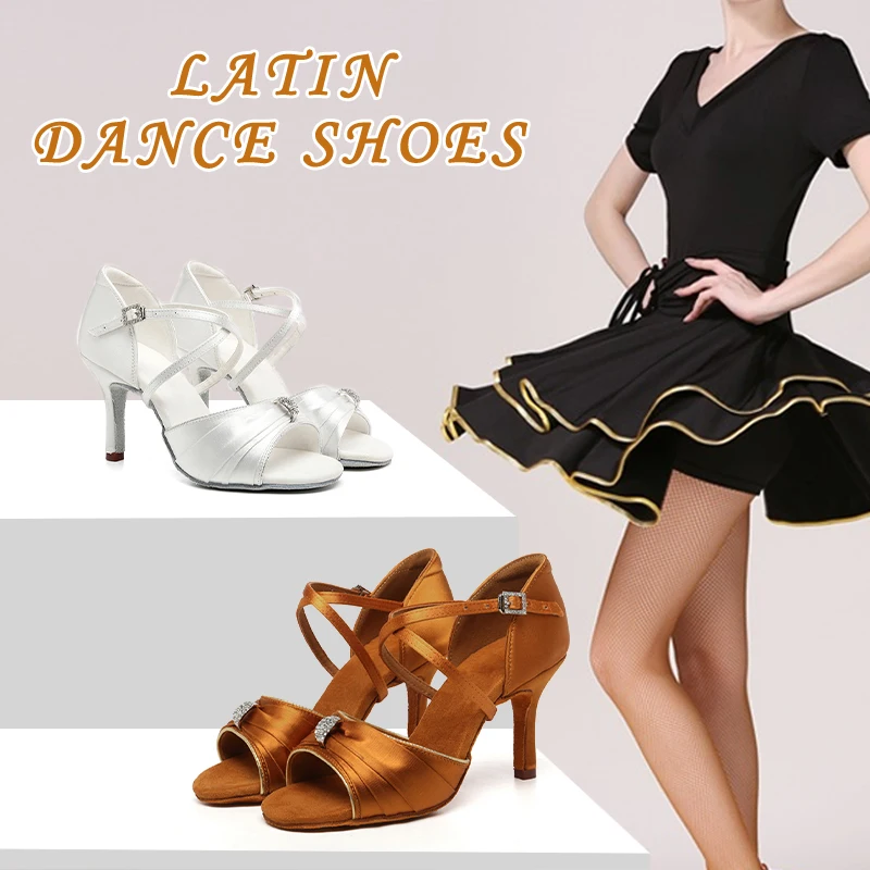Women Silk  Latin Dance Shoes Women Ballroom Satin Soft Bottom Tango Ballroom Dance Shoes 5cm/7/8cm High Heels Shoes for Girls