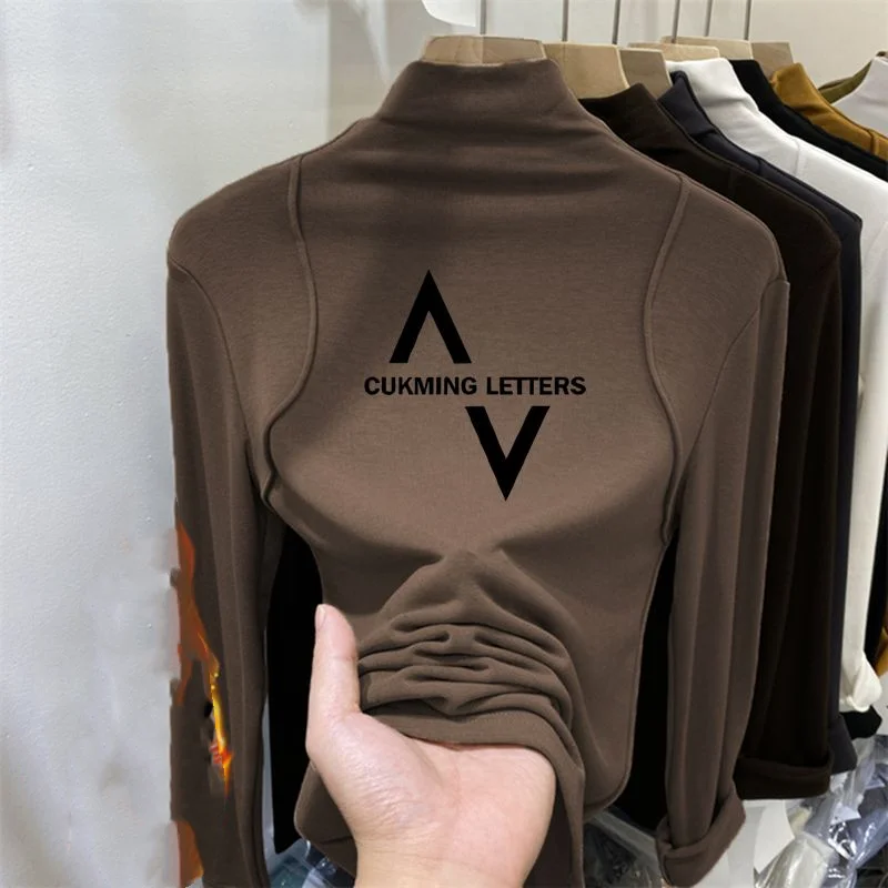 Футболки простые пуловеры с воротником средней высоты длинным рукавом