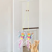 elastic rope catnip toy hanging door feather stick cat stick with bell self hey teaser wand toy funny cat swing cat accessories