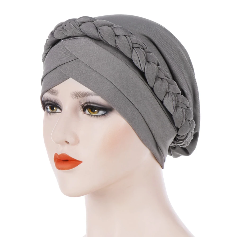 

Women Casual Fashion Soft Knot Turban Hat Cancer Chemo Stretch Wrap Elastic Muslim Braid Head Scarf Cap Hair Accessories