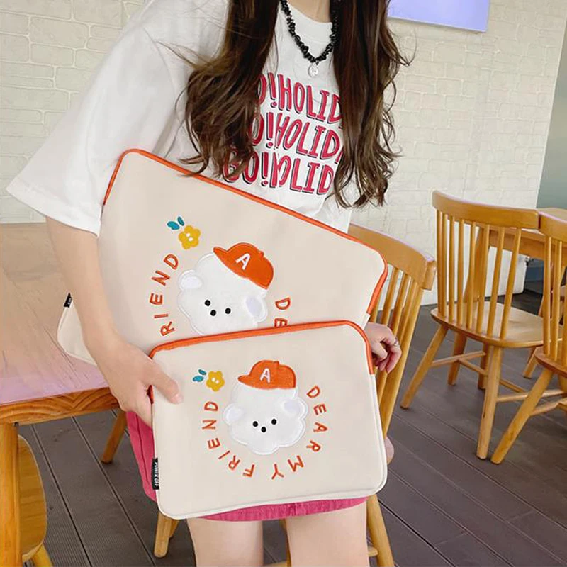 

Cartoon Bear Laptop Sleeve Bag 11 13 14 inch Cover for Macbook Ipad Pro 9.7 10.2 10.8 ASUS Samsung HP Tablet Pouch with Pen Tray