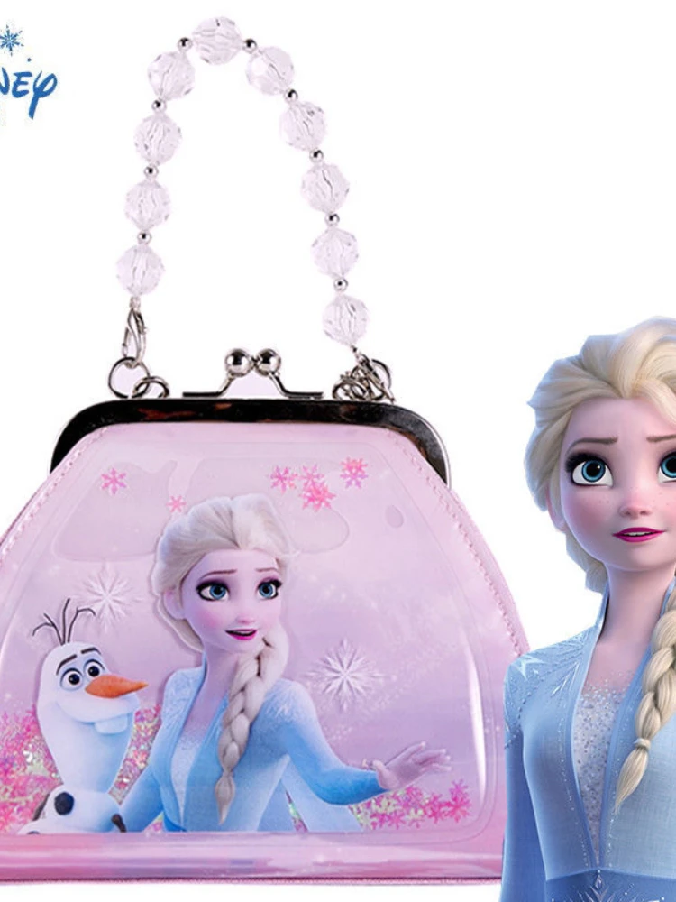 Disney Princess Elsa 2022 Quicksand Snowflake Sequins Sweet Girls Messenger Bag Outdoor Cute and Elegant Buckle Hand Bag