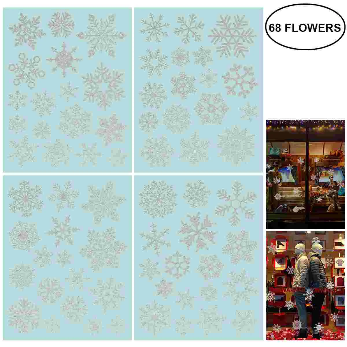 

4Sheets/68Pcs Christmas Stickers Snowflake Snowflake Stickers Window Decals for Xmas Decor
