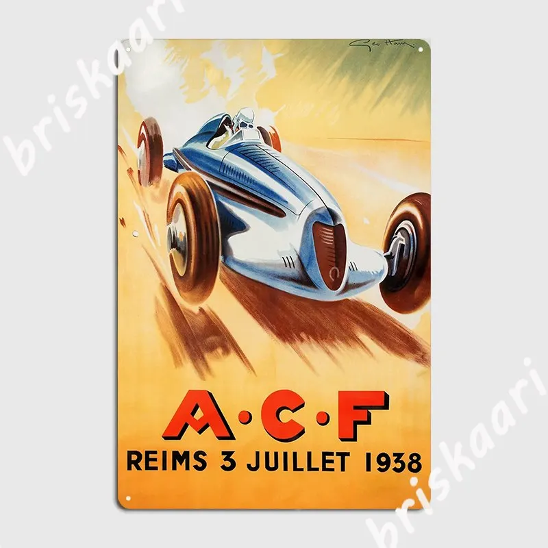 

1938 Acf Grand Prix Реймс, Франция, автомобильный постер для гонок, металлический фотоплакат на стену гаража, налет для клуба, создание оловянного зн...