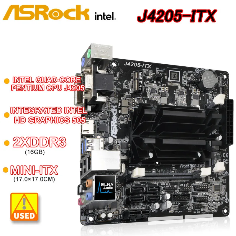 ASRock J4205-ITX Intel четырехъядерный процессор Pentium J4205 встроенный Intel HD Graphics 505 HDMI 2xDDR3 16 Гб M.2 USB 3,1 Mini-ITX