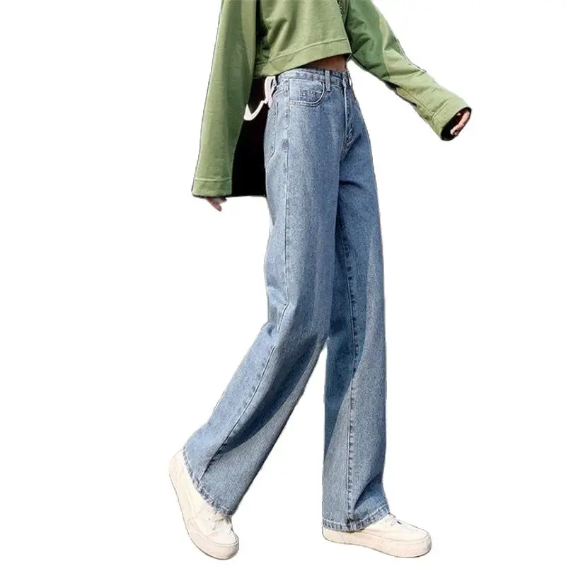 Женские джинсы с широкими штанинами высокой эластичной талией джинсовые брюки