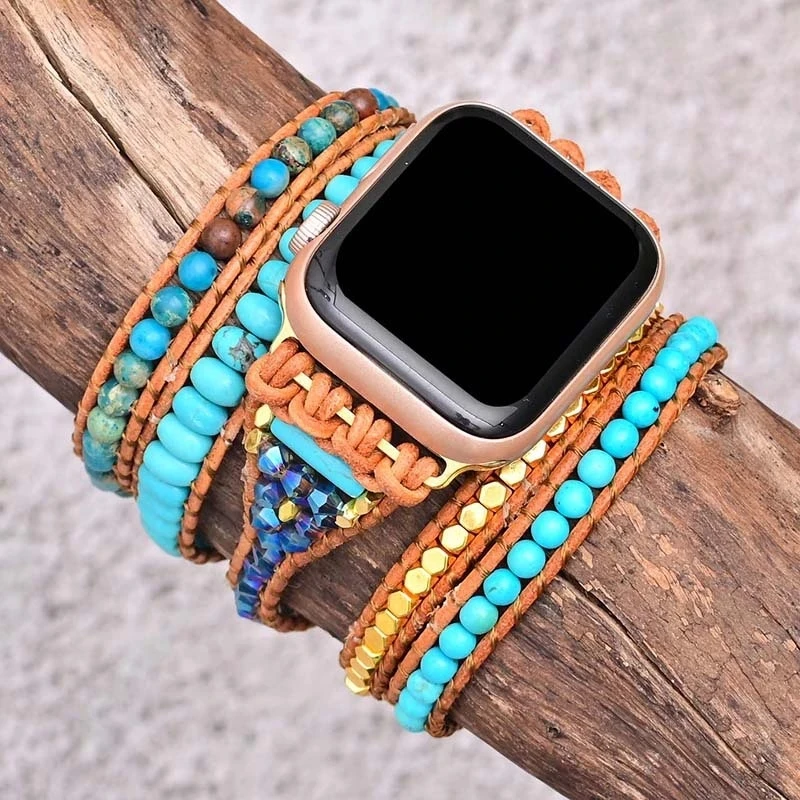 Bohemia Natural Stone Braided Bracelet Wrist Strap correa For Apple Watch Series 7 45mm 44mm 40mm 41mm 38mm 42mm SE 6 5 4 3 2 1