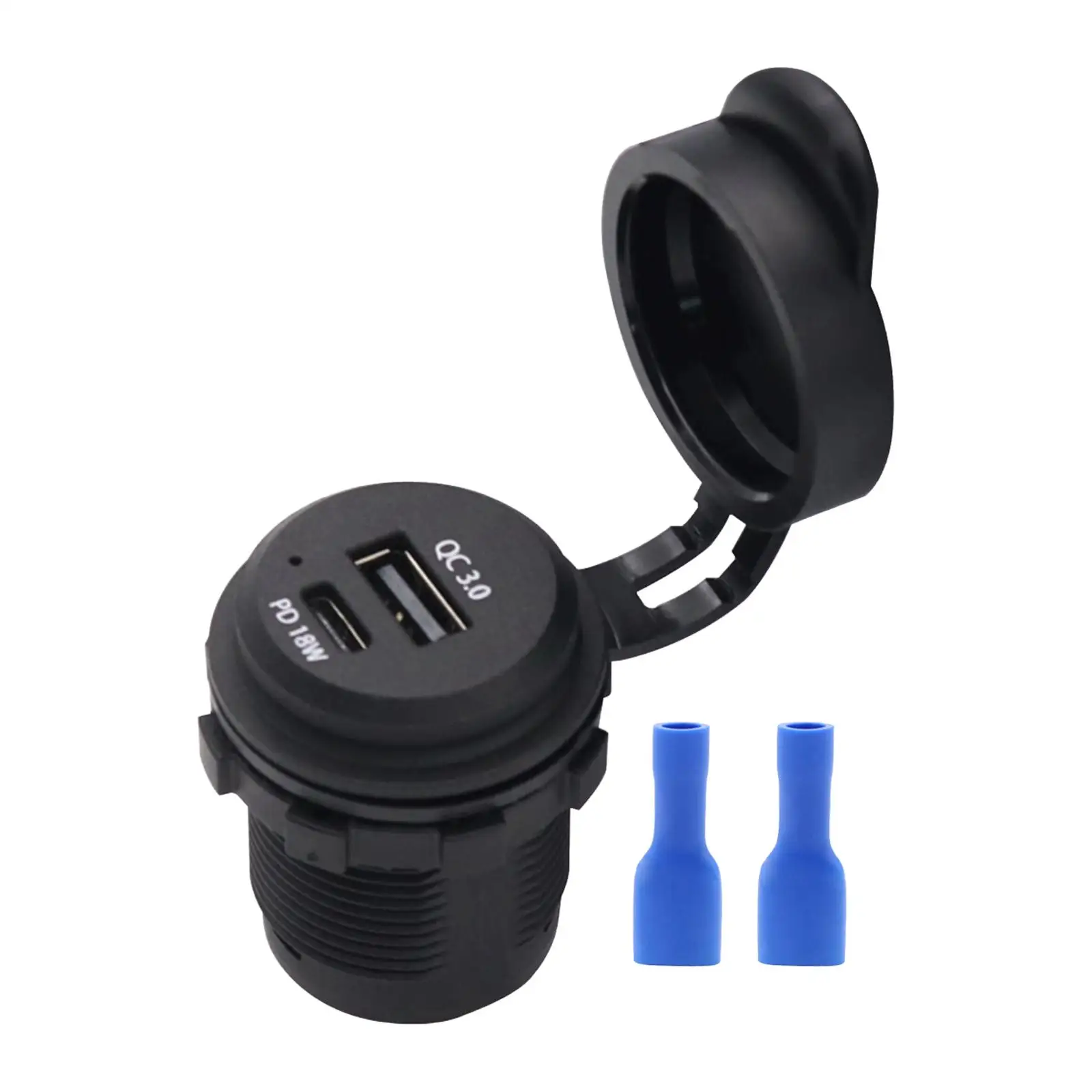 

Автомобильное двойное зарядное устройство USB QC3.0 PD18W с водонепроницаемой крышкой 10-30 в широкое напряжение Быстрая зарядка для RV яхты стандар...