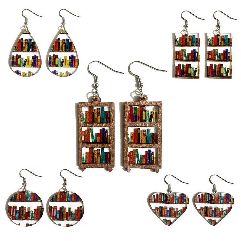 Модные сращивающиеся акриловые деревянные серьги для книжного шкафа для женщин винтажные серьги в форме сердца в форме капли воды для учеников ювелирные изделия