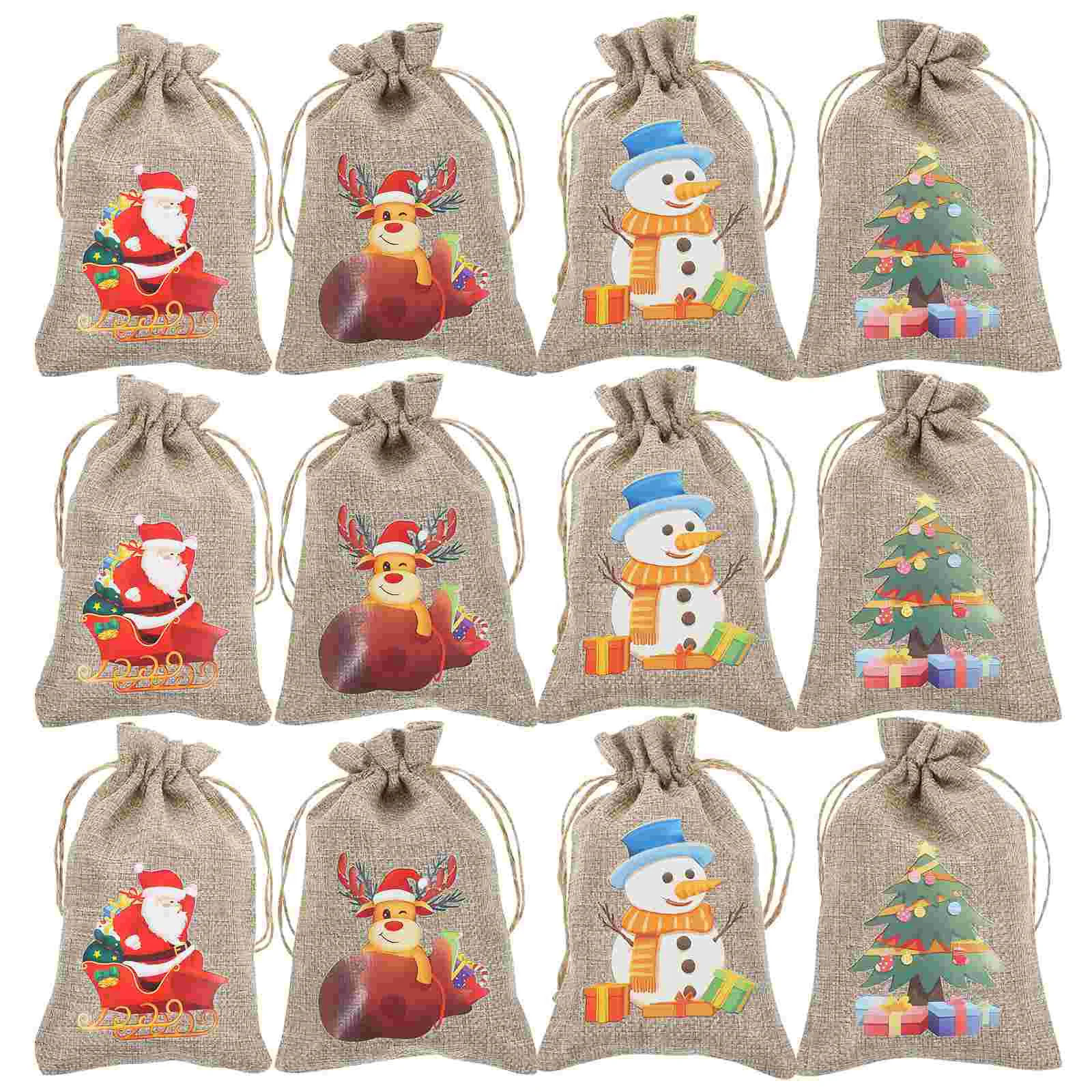 

24 Pcs Christmas Sack Candy Bags Drawstring Sealable Packaging Treats Wrapping Cloth Packing