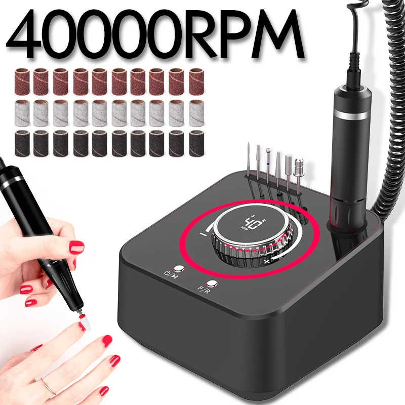 

40000RPM Electric Manicure Drill Set Brushless Nail File With Memory Funtion Nail Drill Machine Milling Cutter Nail Salon Tool