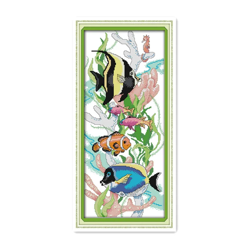 

Набор для вышивки крестиком Joy Sunday с изображением морского дна, тропических рыб, кораллов, воды, травы