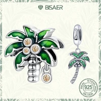 bisaer 925 sterling silver charm summer coconut tree round zircons pendant bead for women diy bracelets fine jewelry efc601