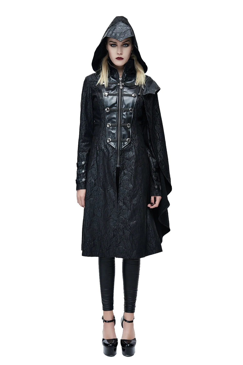 Черная длинная куртка в стиле панк на молнии для женщин сексуальная женская