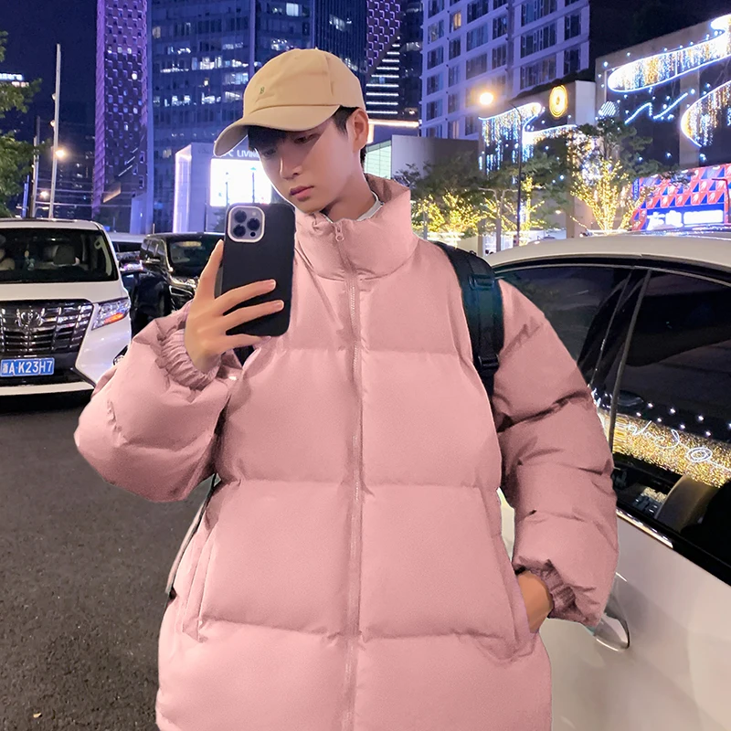 Winter Basic Solid Puffer Jacket Korean Fashion Trends Stand Collar  Coats Teenage Oversized Thick Parkas Mens Casual Clothing