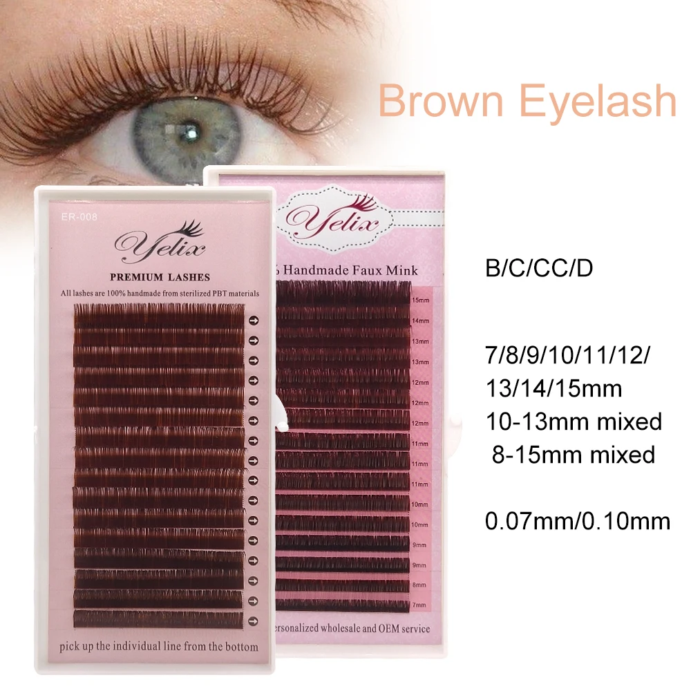

YELIX Brown Lashes Extension 7-15mm Mix Fake Eyelashes Individual Eyelashes High Quality Soft Natural