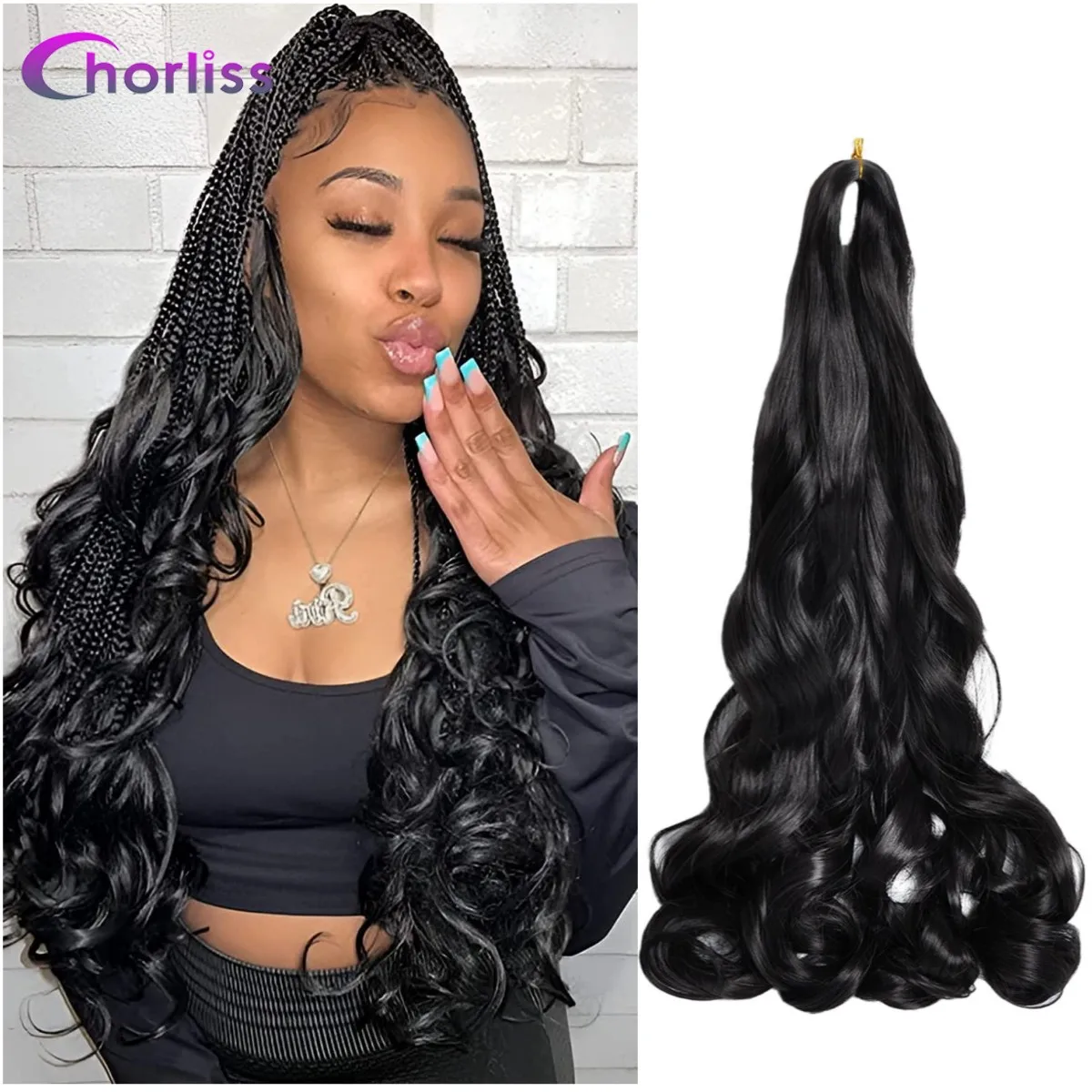 

French Curl Braiding Hair Synthetic Sprial Curl Crochect Hair Goddess Box Braids Pre Looped With Curly Wavy Ends Hair Extensions