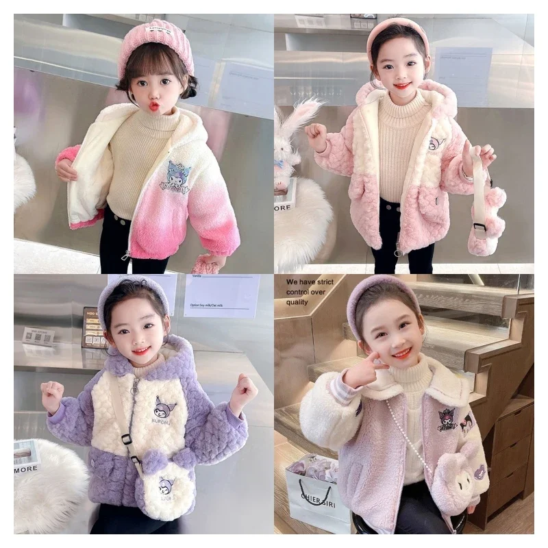 

Sanrios Kawaii Kuromi My Melody плюшевые Топы с капюшоном аниме детское осенне-зимнее пальто мультфильм для девочек утепленная Теплая Верхняя одежда Куртка