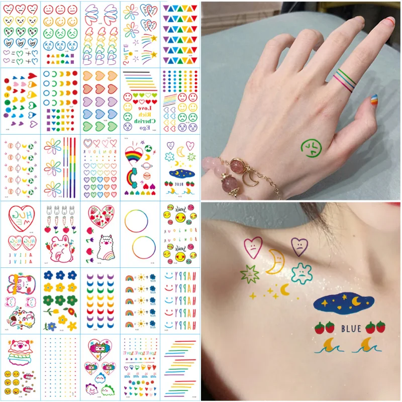 

Butterfly Temporary Tattoo Stickers Rainbow Expression Face Hand Lovely Body Art Waterproof Fake Tattoos Tatouage Temporaire