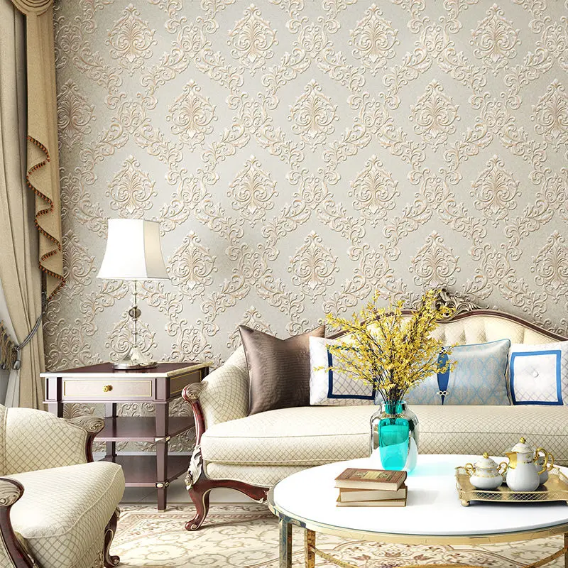 Роскошный Фиолетовый 3d тисненый Дамаск настенная бумага цветок спальня гостиная