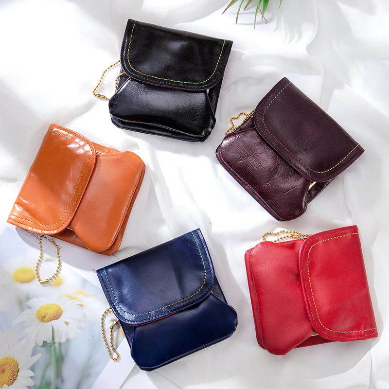 

Leather Purse Women Change Purse Metal Hasp Closure Card Holder Wallet Vintage Kiss Buckle Small Clutch Bag
