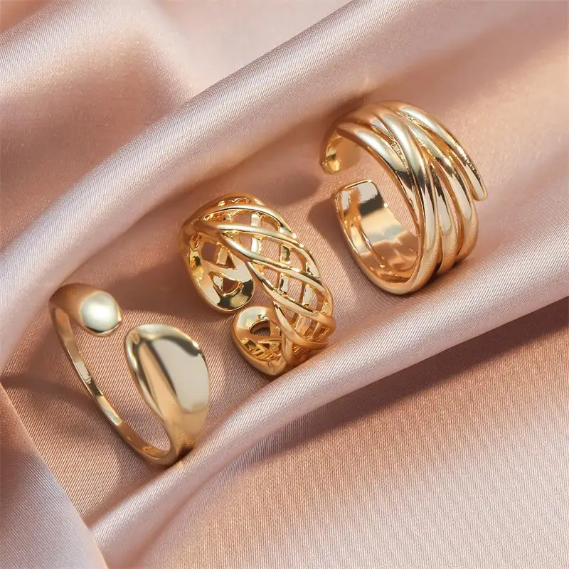 

Vintage Gold Color Stainless Steel Rings for Women Braided Twisted Geometric Chunky Open Finger Ring Stacking Aesthetic Jewelry