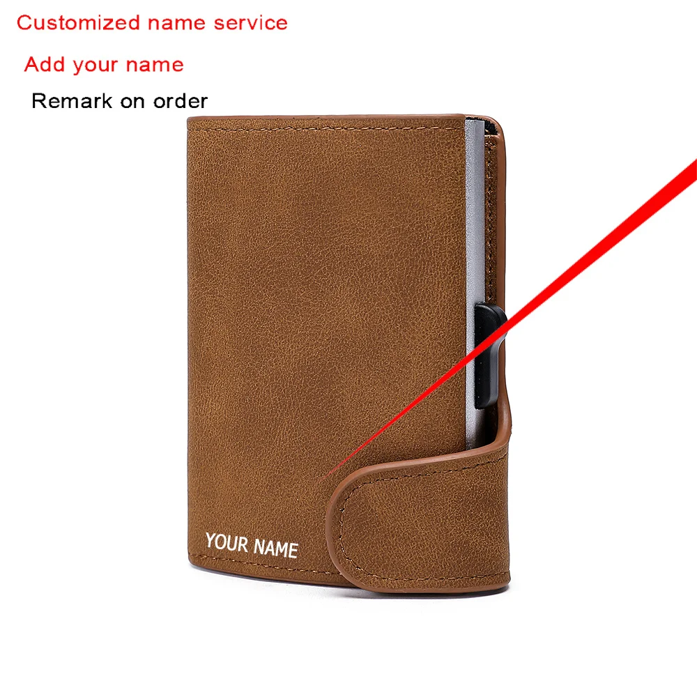 

2021 Leather Credit Card Holder Aluminium Case Men Women Wallet Crazy Horse PU Leather Business Bank Cardholder Case