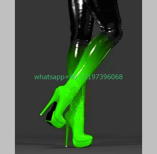 Женские сапоги на платформе зеленые черные цветные Дизайнерские Сапоги