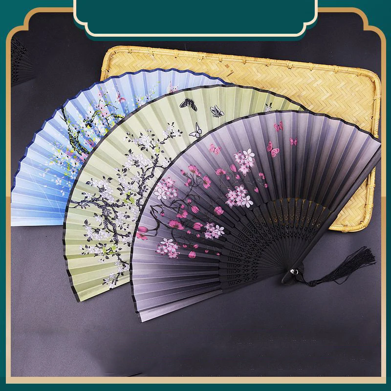 

Chinese Fan Craft Gift Vintage Style Hand Fans Wedding Dance Party Favor Tassel Folding Fans Girls Womens Photo Props Home Decor