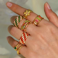 women chunky stainless steel rings jewelry sets 18k gold colorful oil drip snake chain enamel rings cheap waterproof bagues
