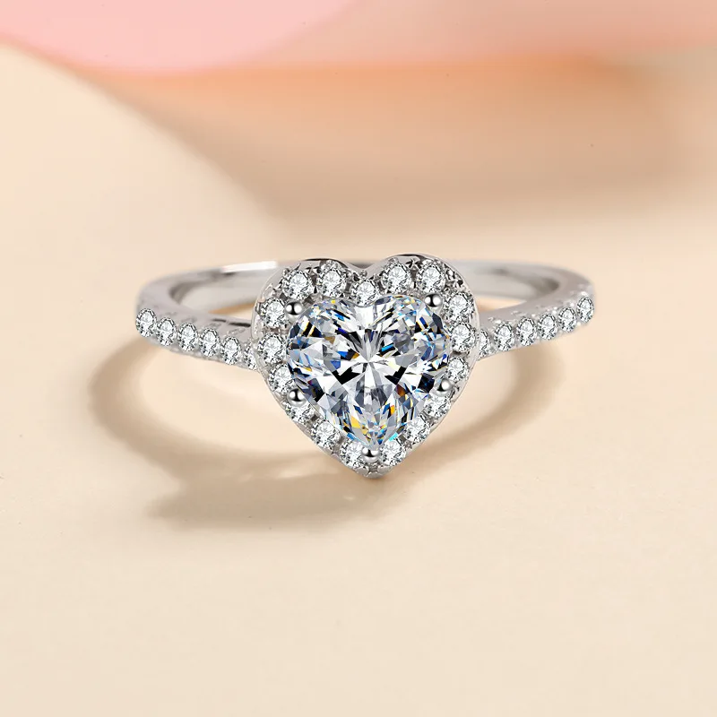 

Real Moissanite Heart Engagement Ring 14K White Gold Plated Sterling Silver Diamond Wedding Ring Jewelry Sets
