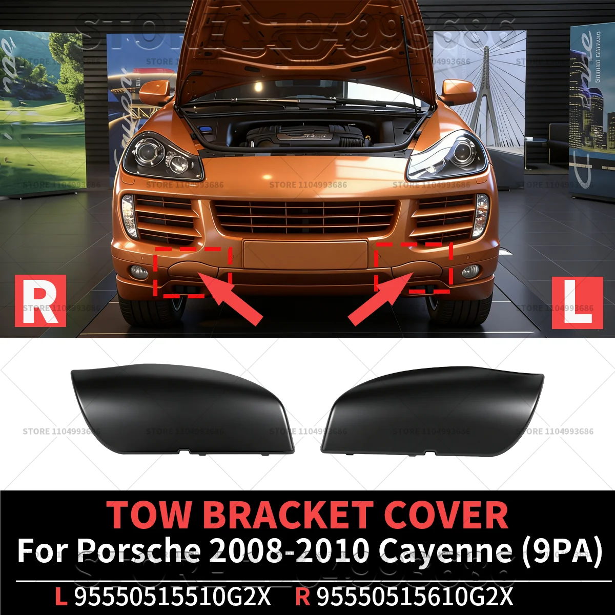 Фото Для Porsche 2008 2009 2010 Cayenne GTS S Turbo (9PA) крышка буксирного кронштейна OEM 95550515510 95550515610 95550515510G2X 95550515610G2X №1