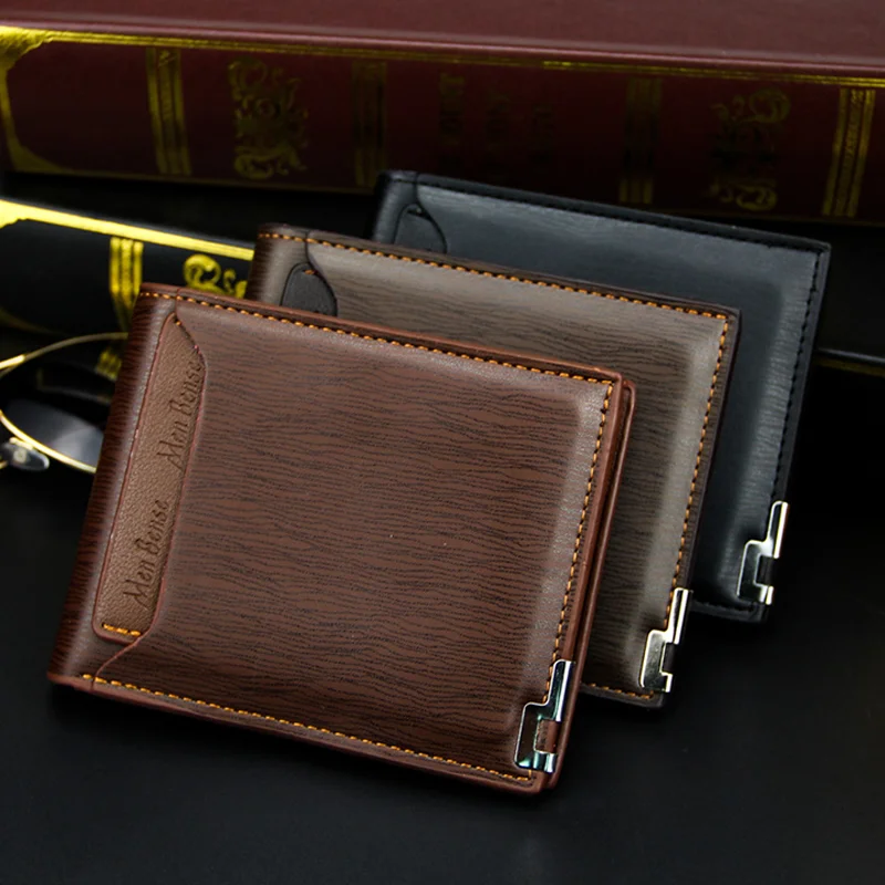 

New Men's Short Wallet Multifunction Fashion Iron Credit Card Holders Pu Money Bag Vintage Men Leather Slim Male Purses