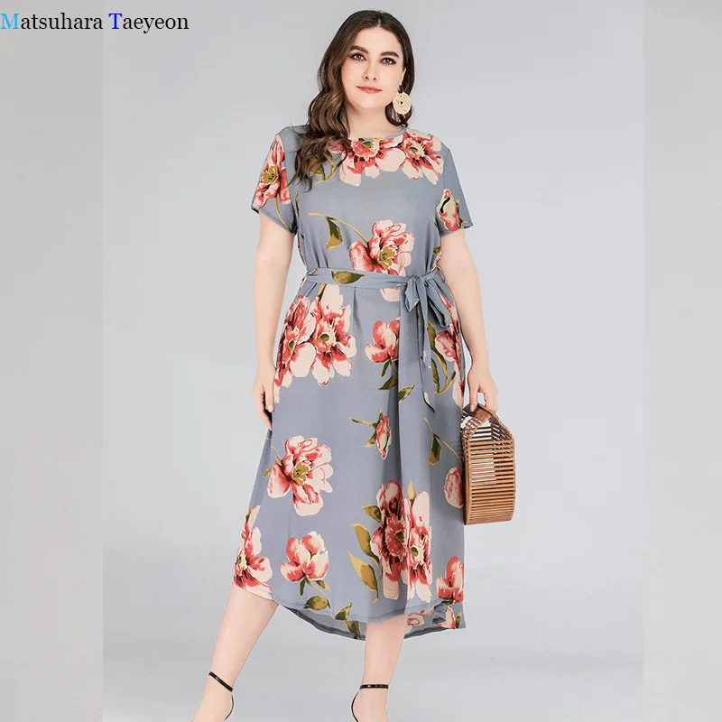 

Женское летнее платье с цветочным принтом, Повседневное платье большого размера, женская одежда 2022, сексуальное платье с коротким рукавом