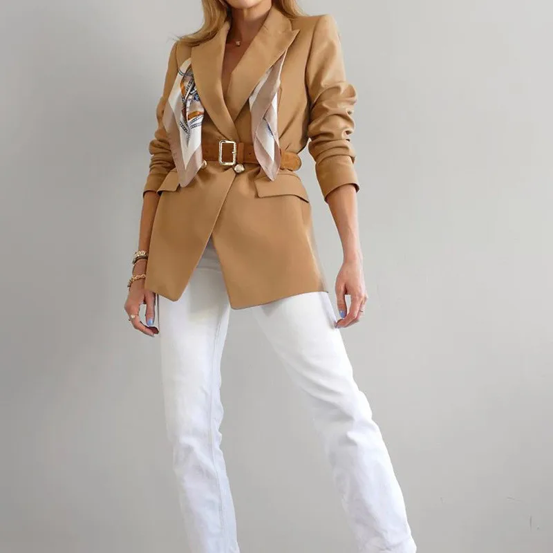 Women Blazers 2023 Double Breasted Blazers for Ladies Fashion Slim Fit Elegant Casual OL Coat Khaki Jacket Blue Black Overcoat