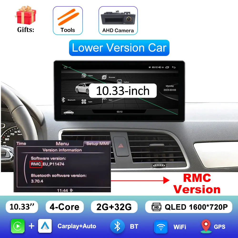 

Беспроводной Carplay 4G Android 14 для Audi Q3 2013-2018 GPS-навигация Автомобильный видео Мультимедийный плеер WiFi BT DSP Стерео Авто Инструменты