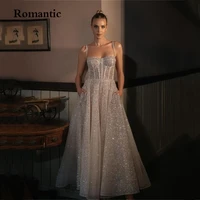 romantic long evening dresses white glitter spaghetti strap sweetheart backless prom gowns ankle length formal party dresses