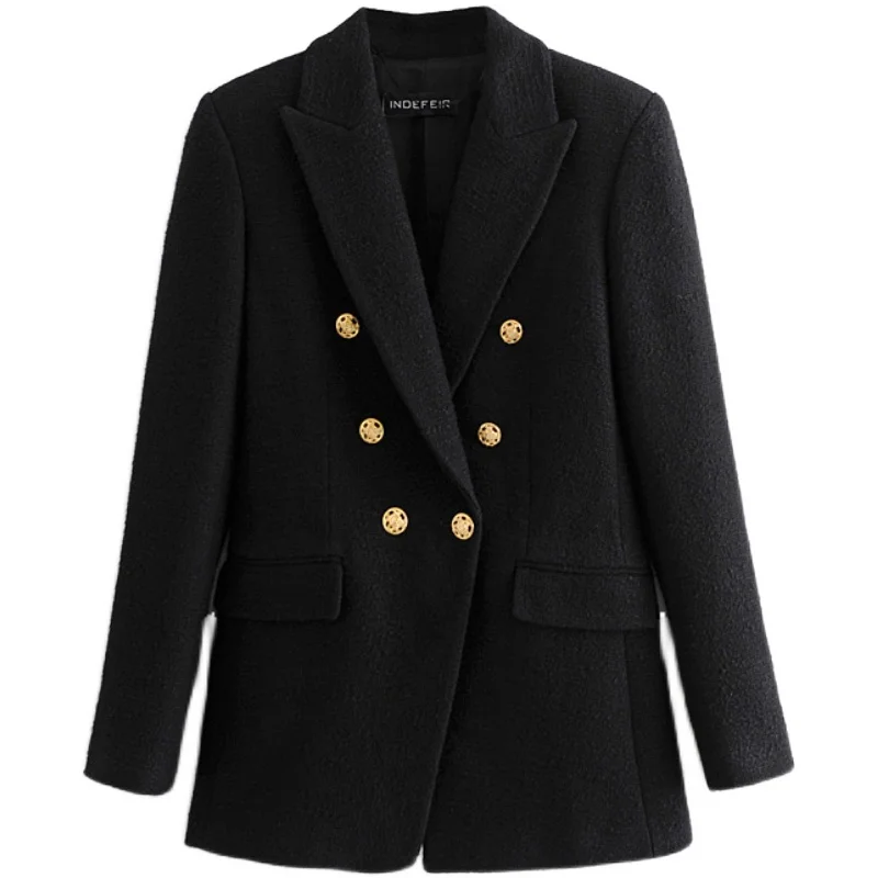 

SuperAen 2022 Spring/Autumn Fashion All Match Metal Buttons Notched Casual Suit Coats Office Lady Jackets Women